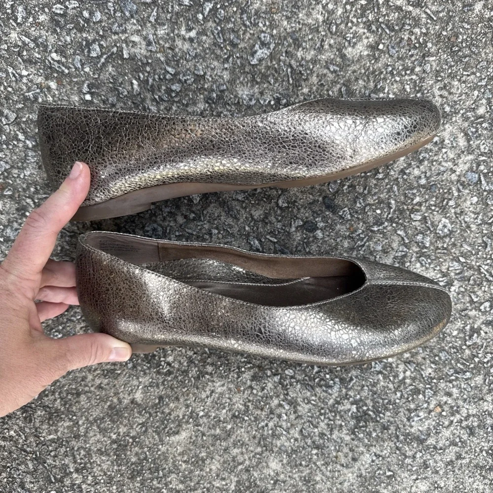 Aetrex Camie Ballet Flat Women's 9 Metallic Bronze Gold Leather Slip On Shoe